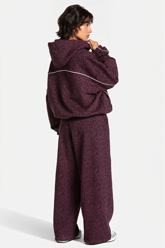Leopard Hooded Loose Two Piece Set