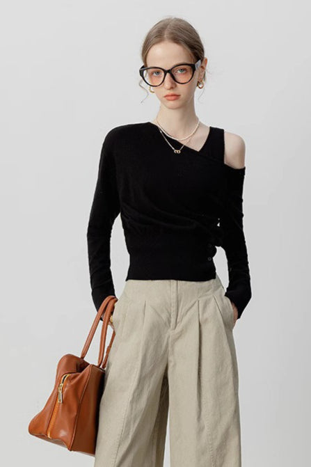 Asymmetric Neckline Elegant Knit Top