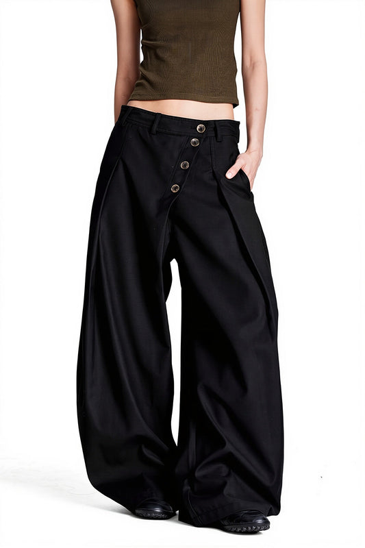 Asymmetric Button Front Wide Leg Pants