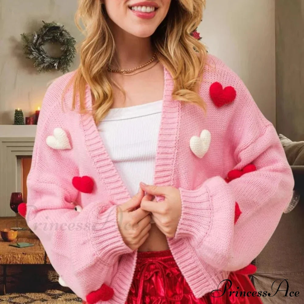 3D Affection Print Single Buttoned Knit Cardigan cardiagn-250126