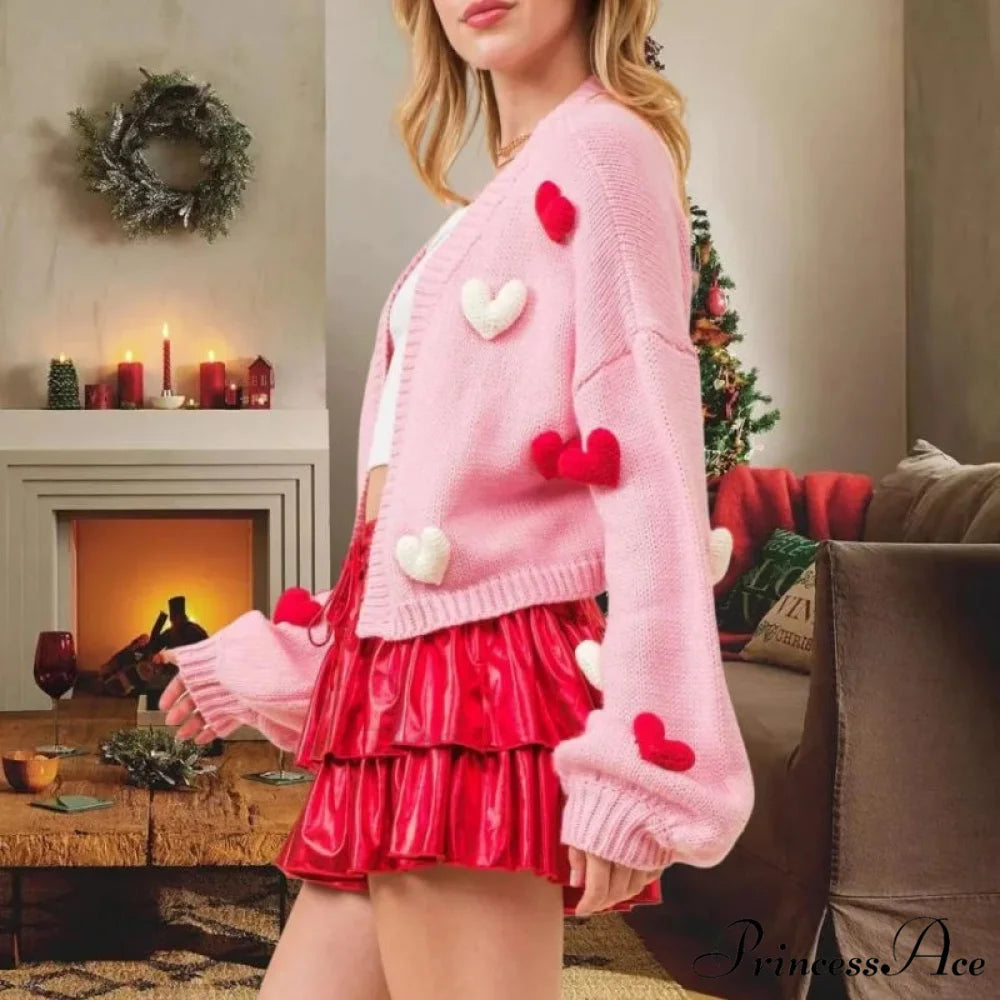 3D Affection Print Single Buttoned Knit Cardigan cardiagn-250126