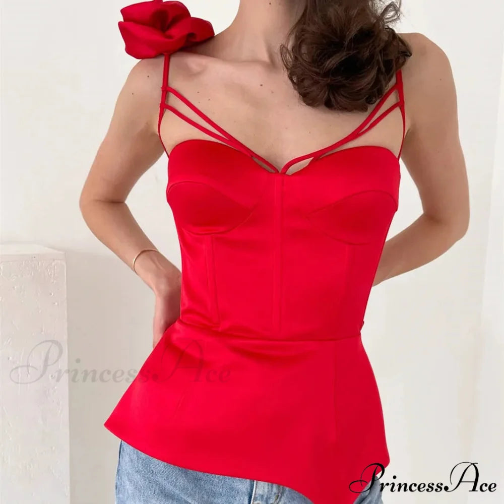 3D Blooming Fringe Crop Top Red / S croptop-250223