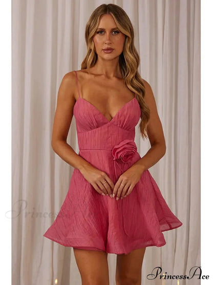 3D Blooming V-Neck Short Dress minidress-250223