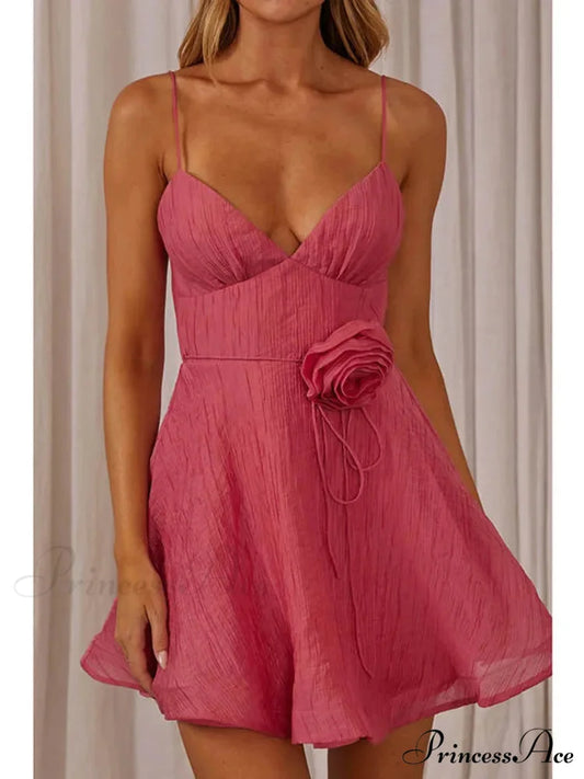 3D Blooming V-Neck Short Dress minidress-250223