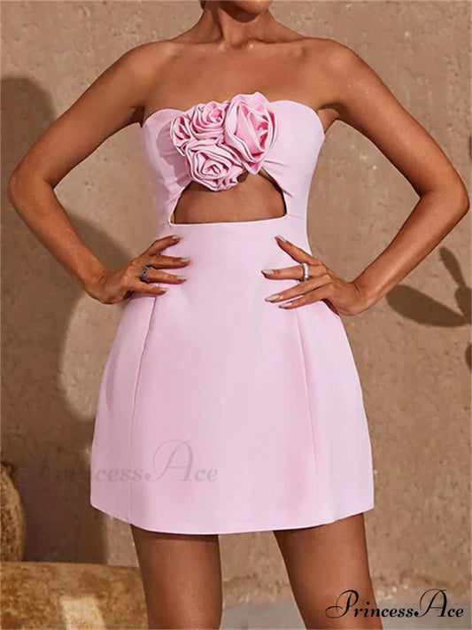 3D Blossom Cutout Mini Dress Pink / S minidress-250223