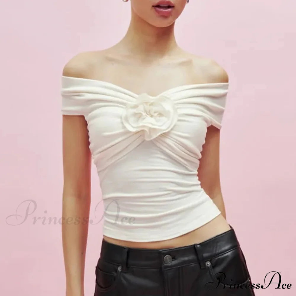 3D Blossom Difference Midriff Top white / S croptop-250223