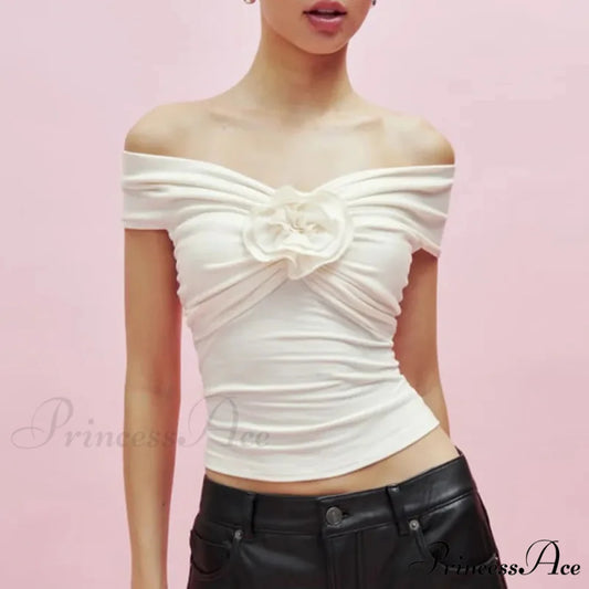 3D Blossom Difference Midriff Top white / S croptop-250223