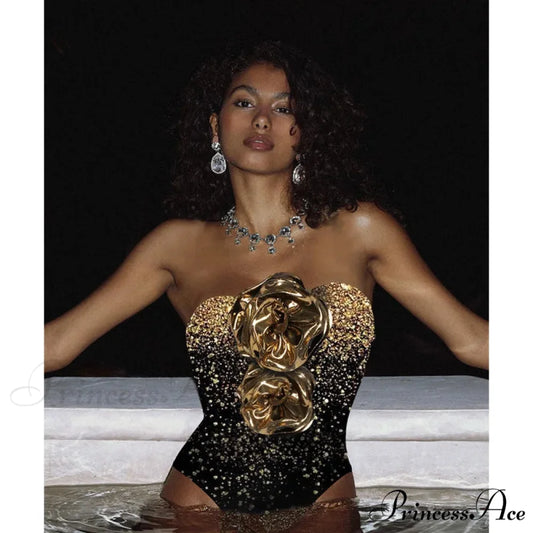 3D Blossom Golden One Piece Swimsuit onepiece-250223