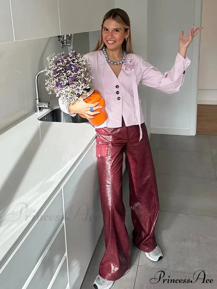 3D Blossom Joining V Neck Rose Blouse blouse-250223