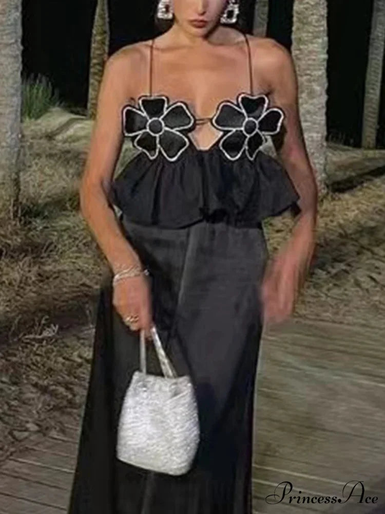 3D Blossom Spaghetti Strap Open-Back Crop Top croptop-250126