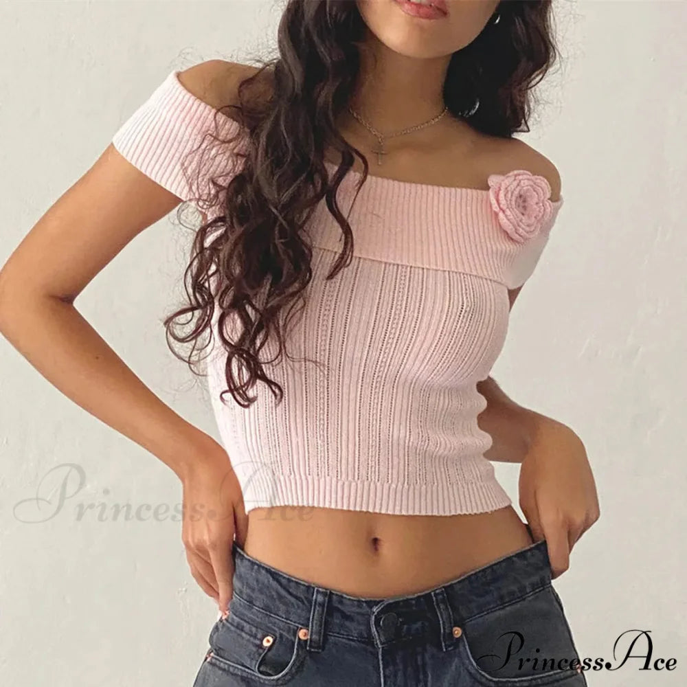 3D Blossom Vessel Neck Crop Top Pink / S croptop-250223