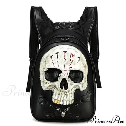 3D Embossed Skull Punk Rock Gothic Leather Rivets Laptop Travel Backpack Bag Black 2