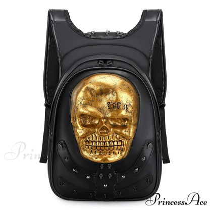 3D Embossed Skull Punk Rock Gothic Leather Rivets Laptop Travel Backpack Bag Black 3