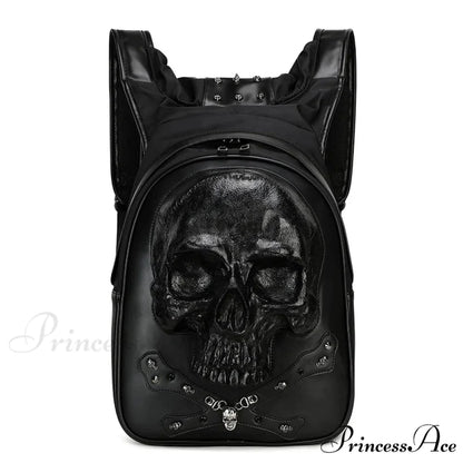 3D Embossed Skull Punk Rock Gothic Leather Rivets Laptop Travel Backpack Bag Black
