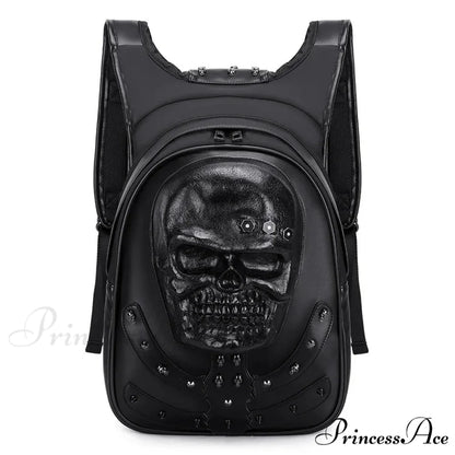 3D Embossed Skull Punk Rock Gothic Leather Rivets Laptop Travel Backpack Bag Brown