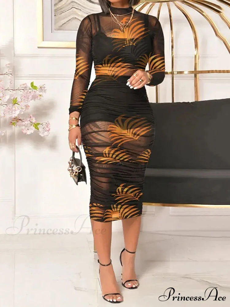 3D Floral Choker Detail Strapless Classic Bodycon Party Midi Dress - Turquoise Yellow / S