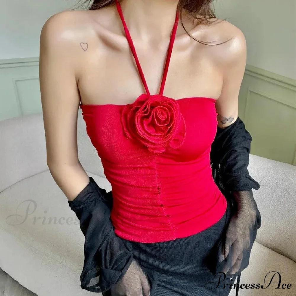 3D Flower Halter Crop Top croptop-250223