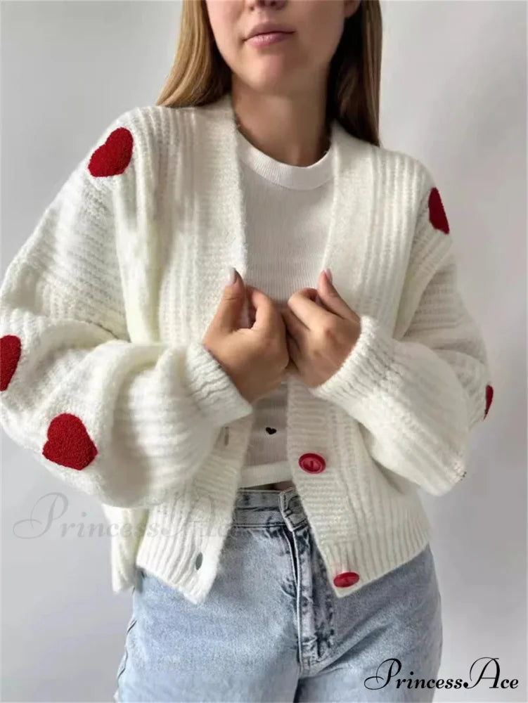 3D Heart Patchwork Valentine’s Day Sweater Ivory / S cardiagn-250126