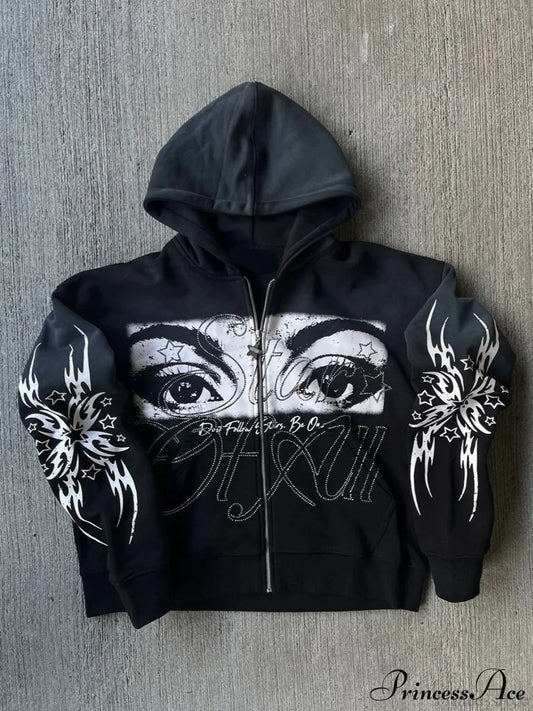 3D Print Vintage  Long Sleeve Zip Hoodie
