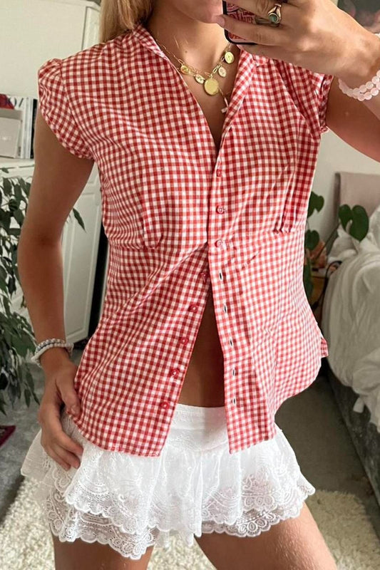 Versatile Red White Plaid Blouse