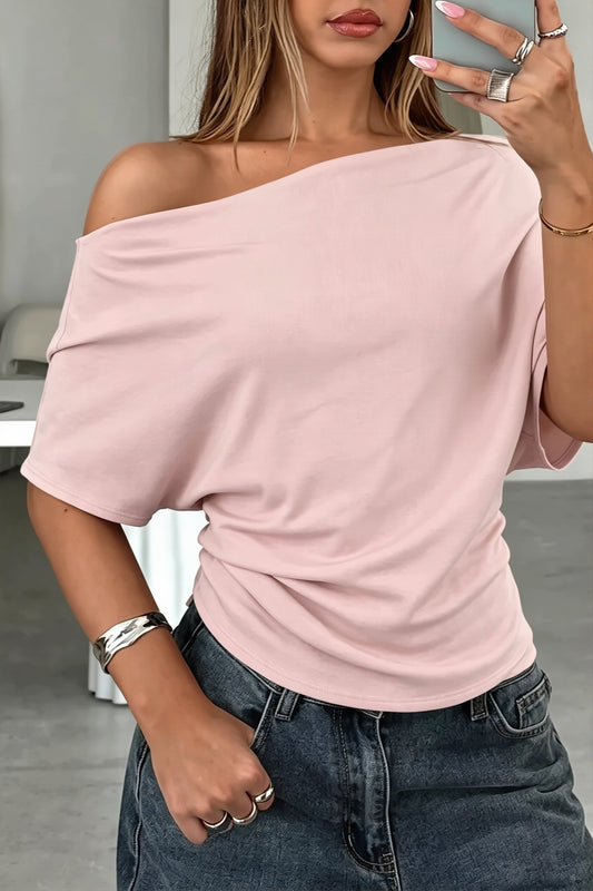 One Shoulder Ruched Waist T-Shirt