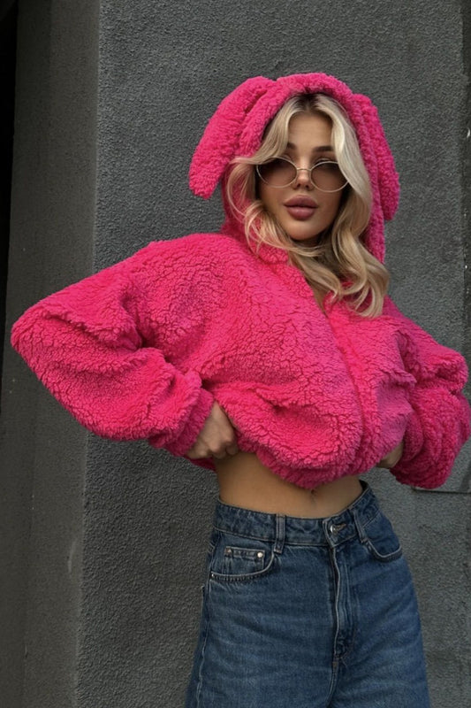 Zip-Up Teddy Fleece Hoodie