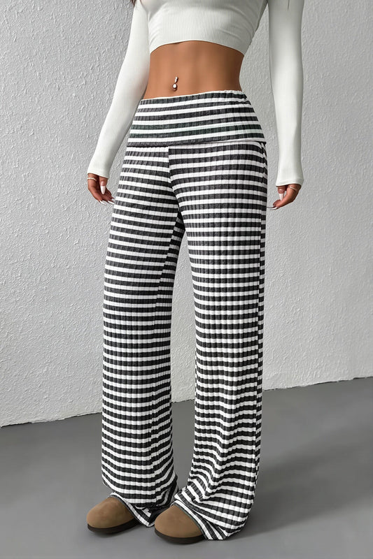 Striped Knit Straight Leg Pants