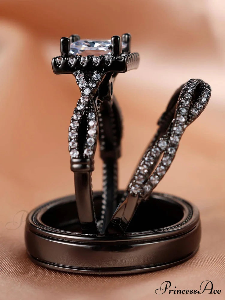 3pcs/set Cubic Zirconia Decor Ring Black / 5