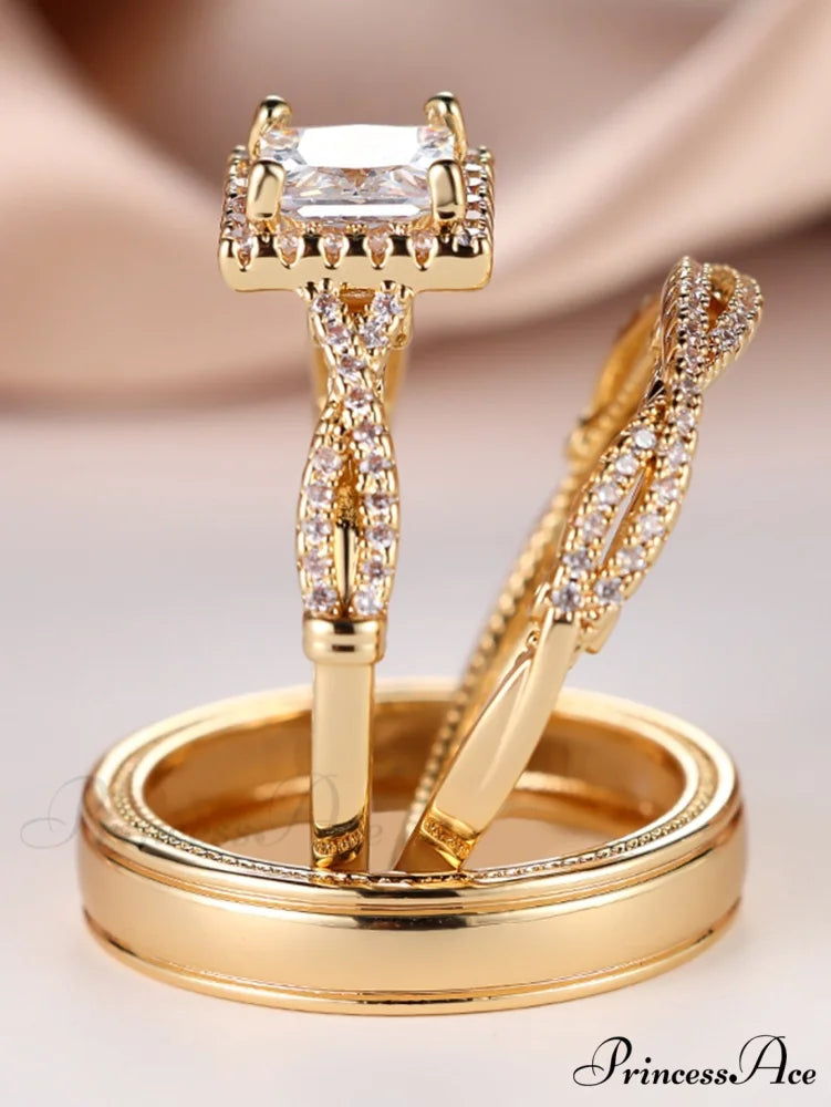 3pcs/set Cubic Zirconia Decor Ring Yellow Gold / 5