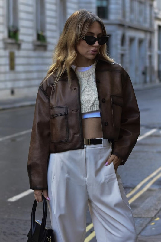 Brown Vintage Faux Leather Coat