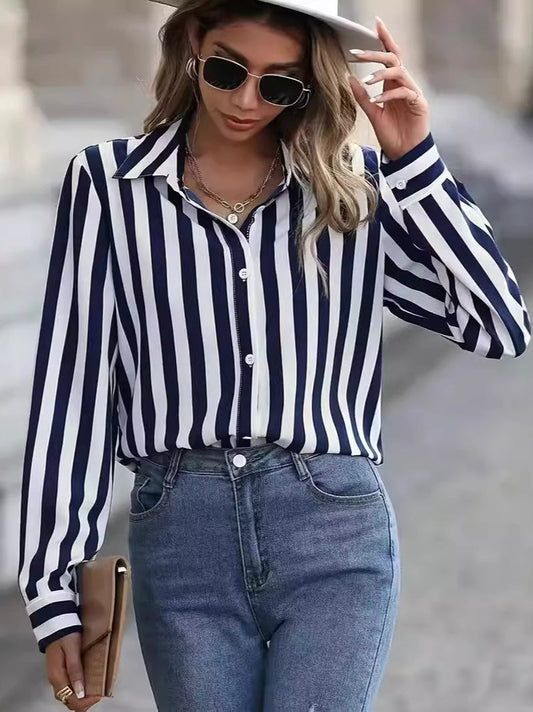 Blue Striped Casual Blouse