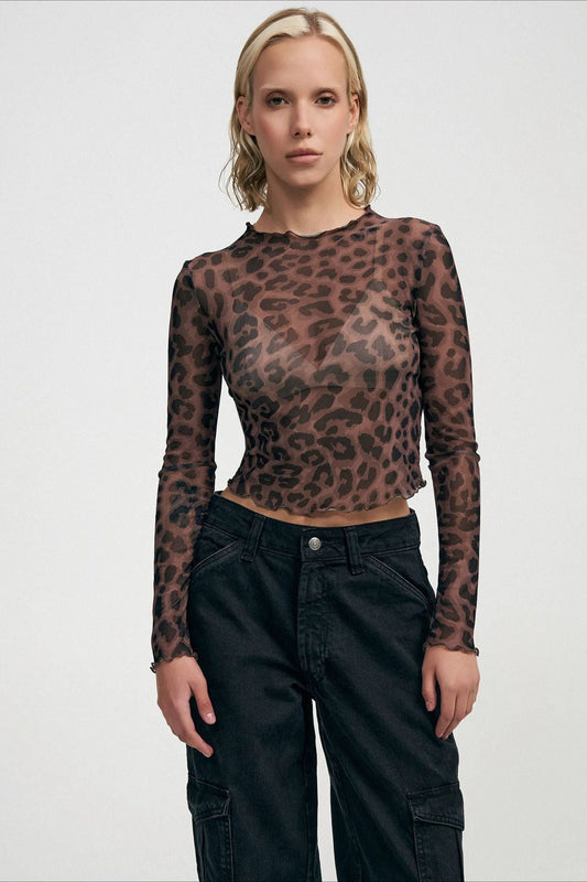 Fitted Sheer Leopard Crop Top
