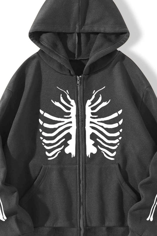 Chic Skeleton Print Relaxed Pullover Hoodie