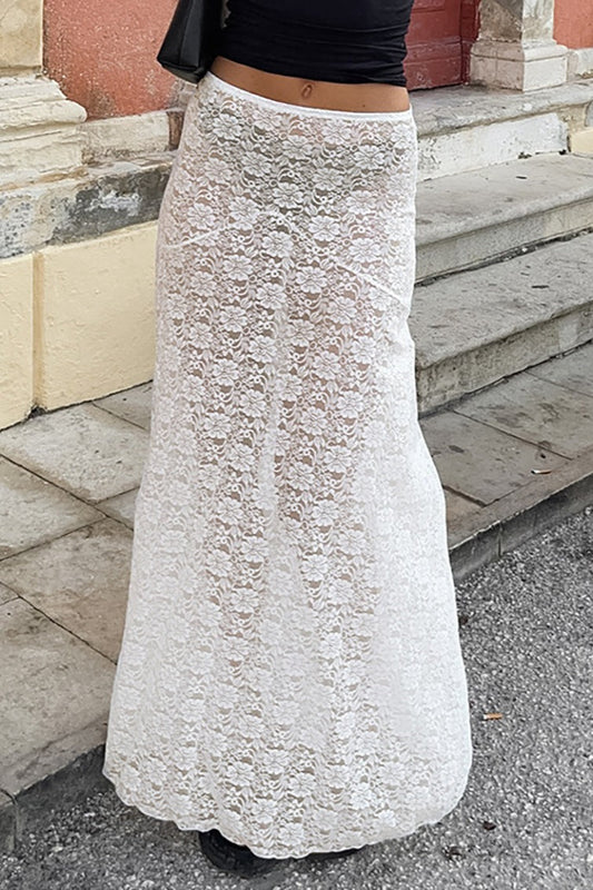 Jacquard Sheer Lace Maxi Skirt