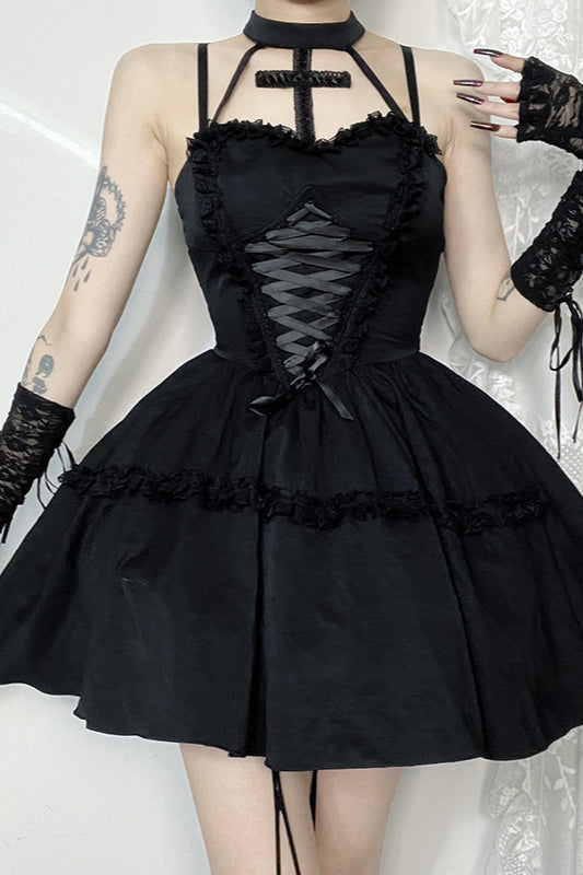Sexy Cross Halter Strap Gothic Dress