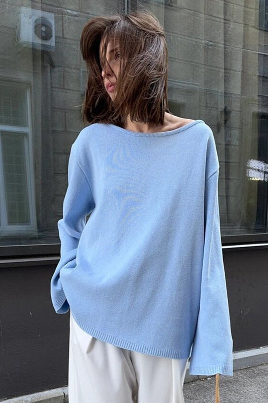 Cotton Pullover Open-Back Loose Sexy Knit Top