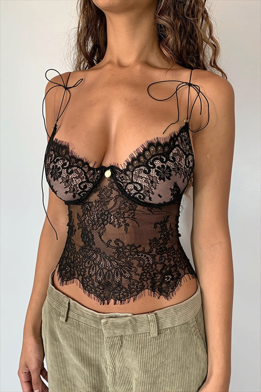 Sheer Lace V Neck Sexy Cami Top