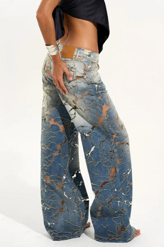 Low Rise Burnout Distressed Wide Jean