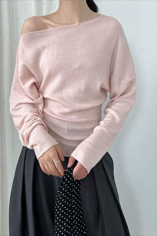 Waist Defining Asymmetric Shoulder Knit Top
