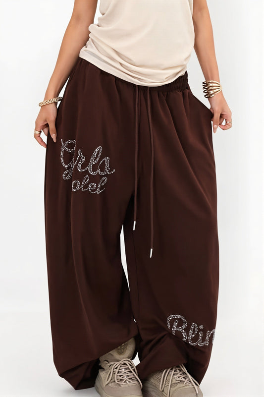 Rhinestone Wide Leg Sweat pants