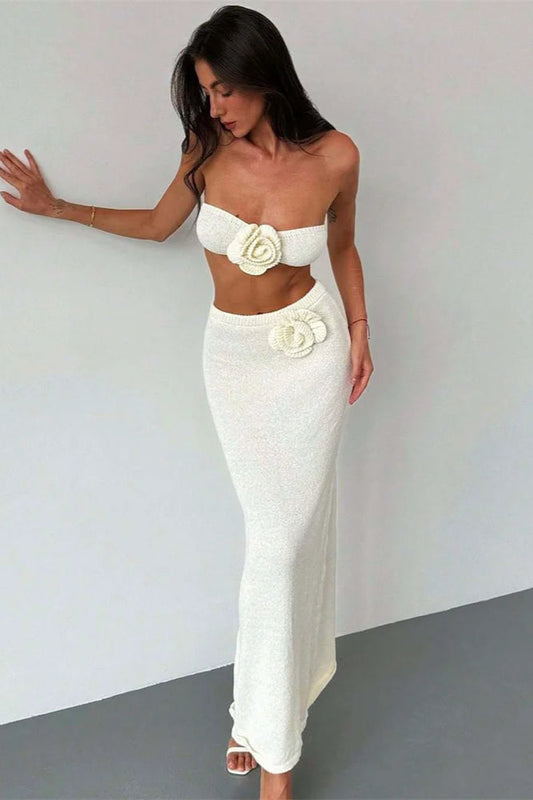 Knit Floral Patchwork Tube Top Boho Dress