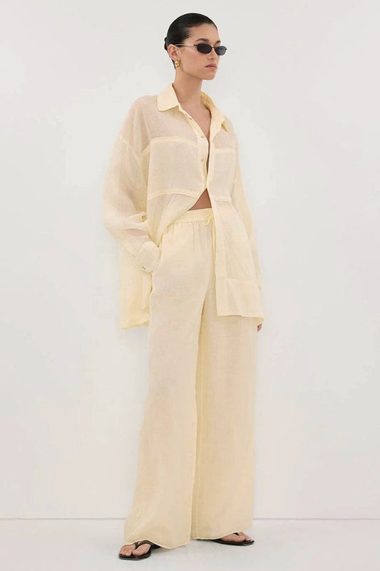 Lightweight Button Shirt Wide Leg Pants Set