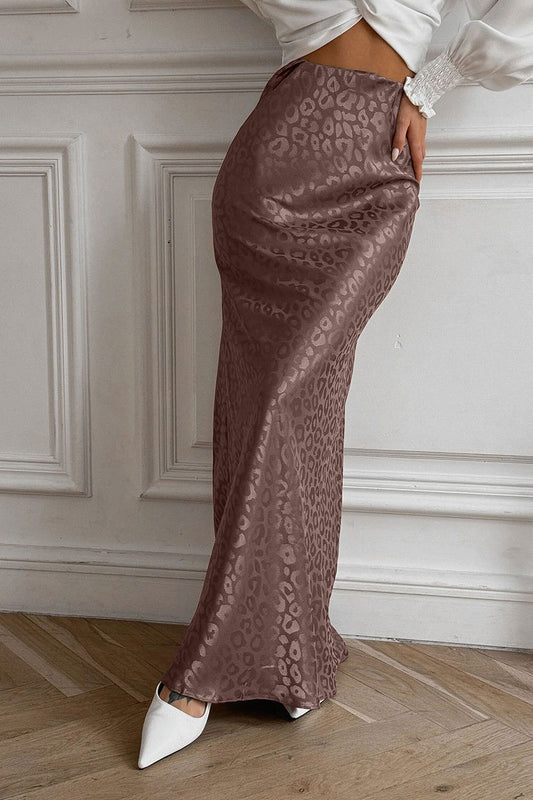 Floral Jacquard Leopard Print Midi Skirt