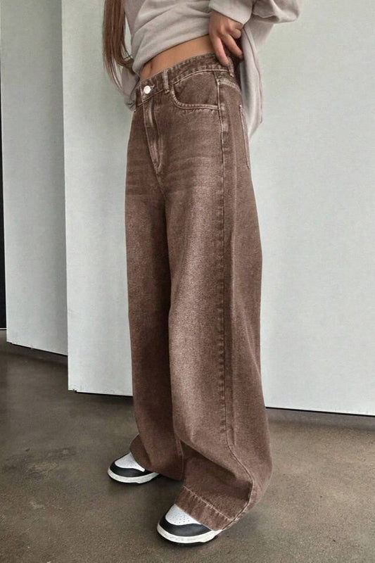 Brown High-Waist Wide-Leg Jeans
