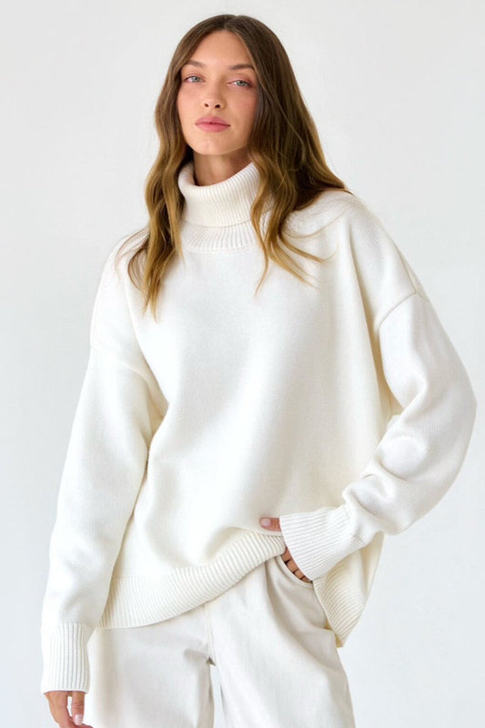 Oversized Turtleneck Drop Shoulder Knit Sweater