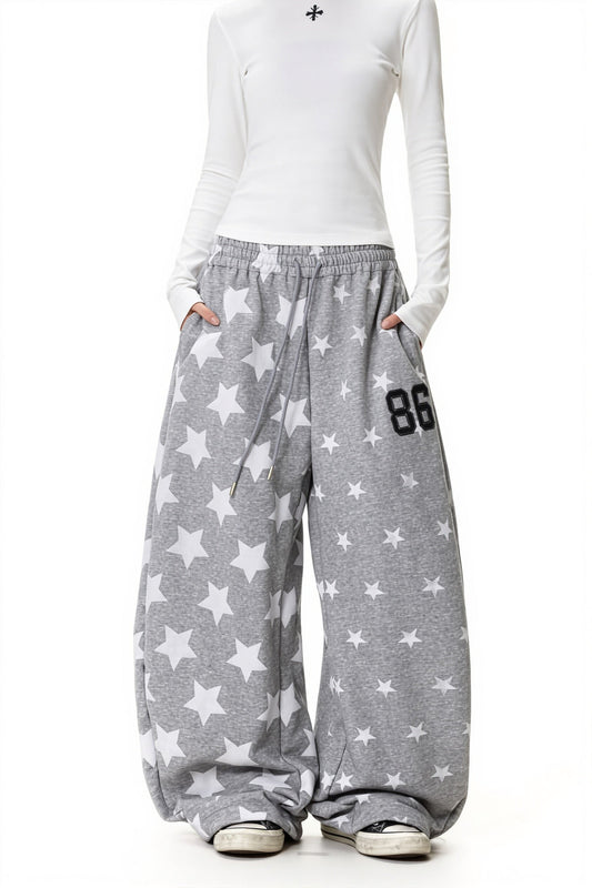 Loose Star Printed Elastic Waist Pants