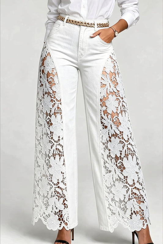 FLoral Lace Panel Wide Leg Pants