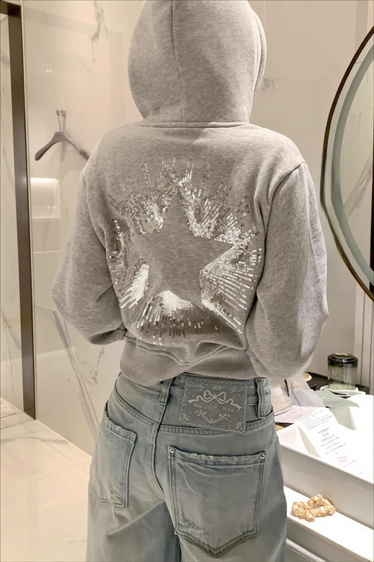 Sequin Star Cropped Pullover Hoodie