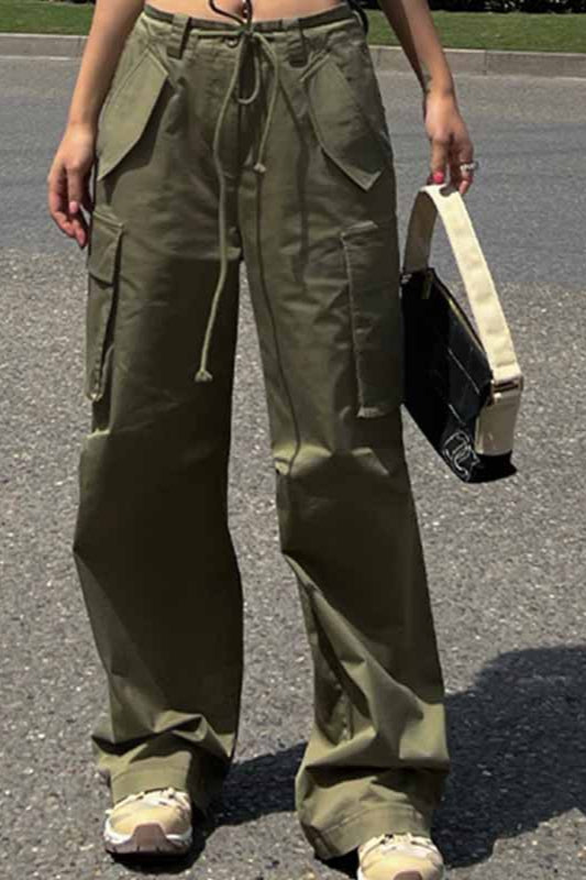 High Waist Slim Fit Straight Leg Cargo Pant