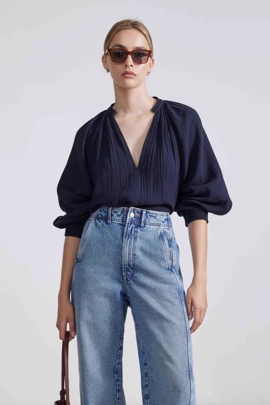 High Waist Curved Seam Straight Jean